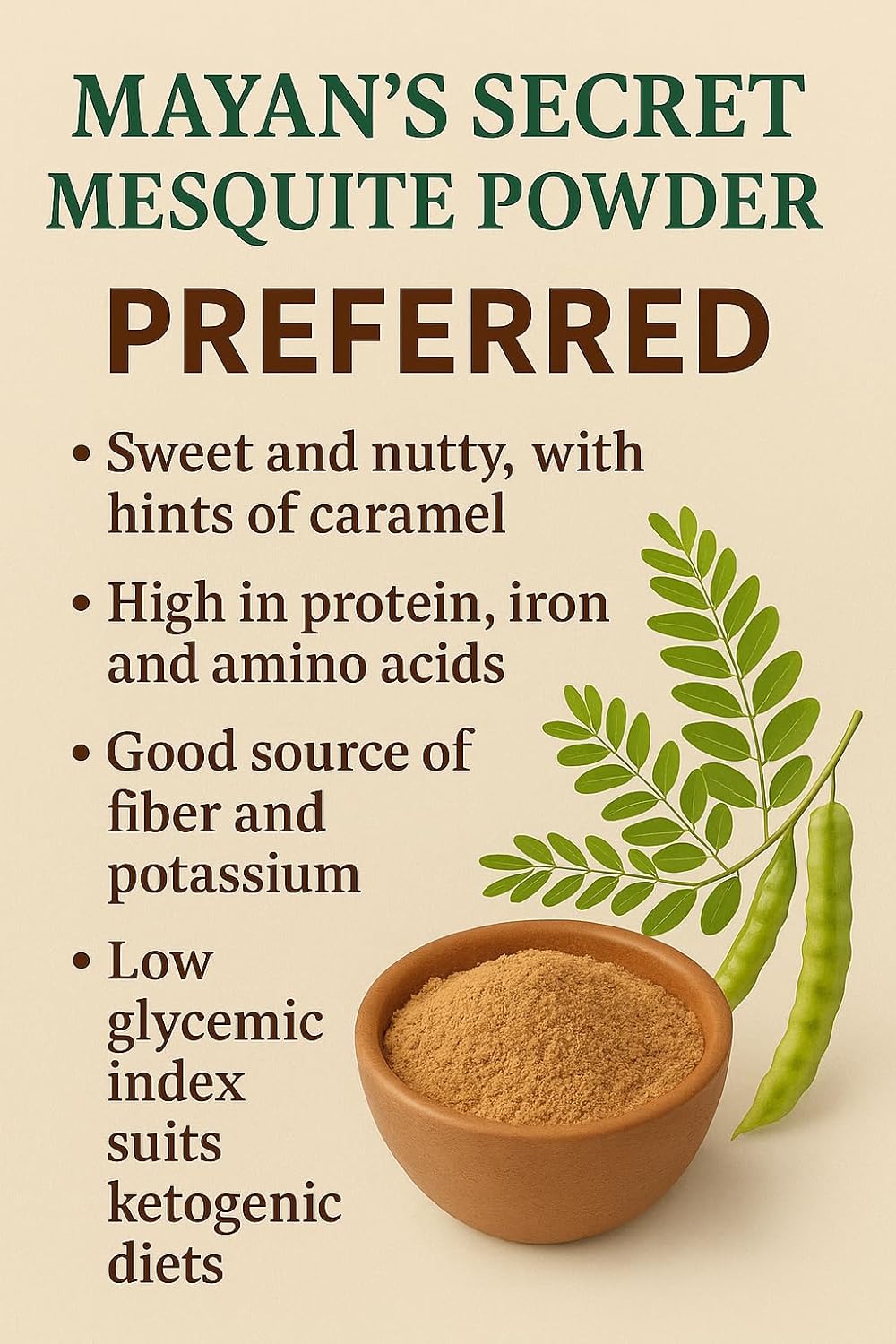 Mesquite Powder USDA Certified Non GMO, Vegan Protein Superfood Natural Fiber - Perfect for Smoothies and Baking 16 Ounces