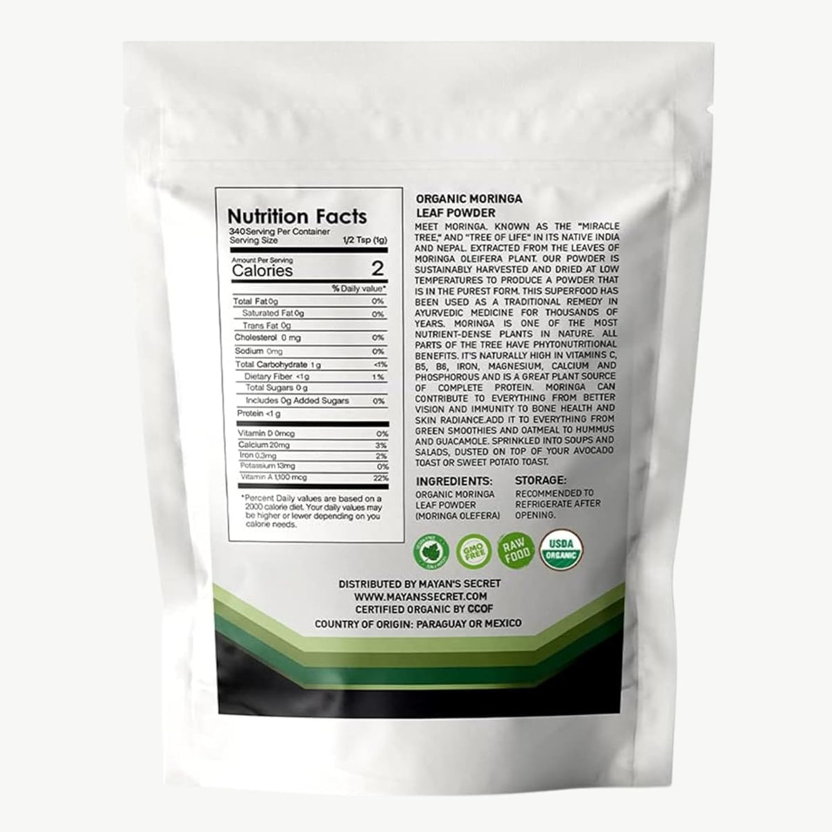 Mayan's Secret - Pure Moringa Powder Organic 12oz, Superfood for Energy &amp; Immunity | Non-GMO, Vegan, Gluten-Free