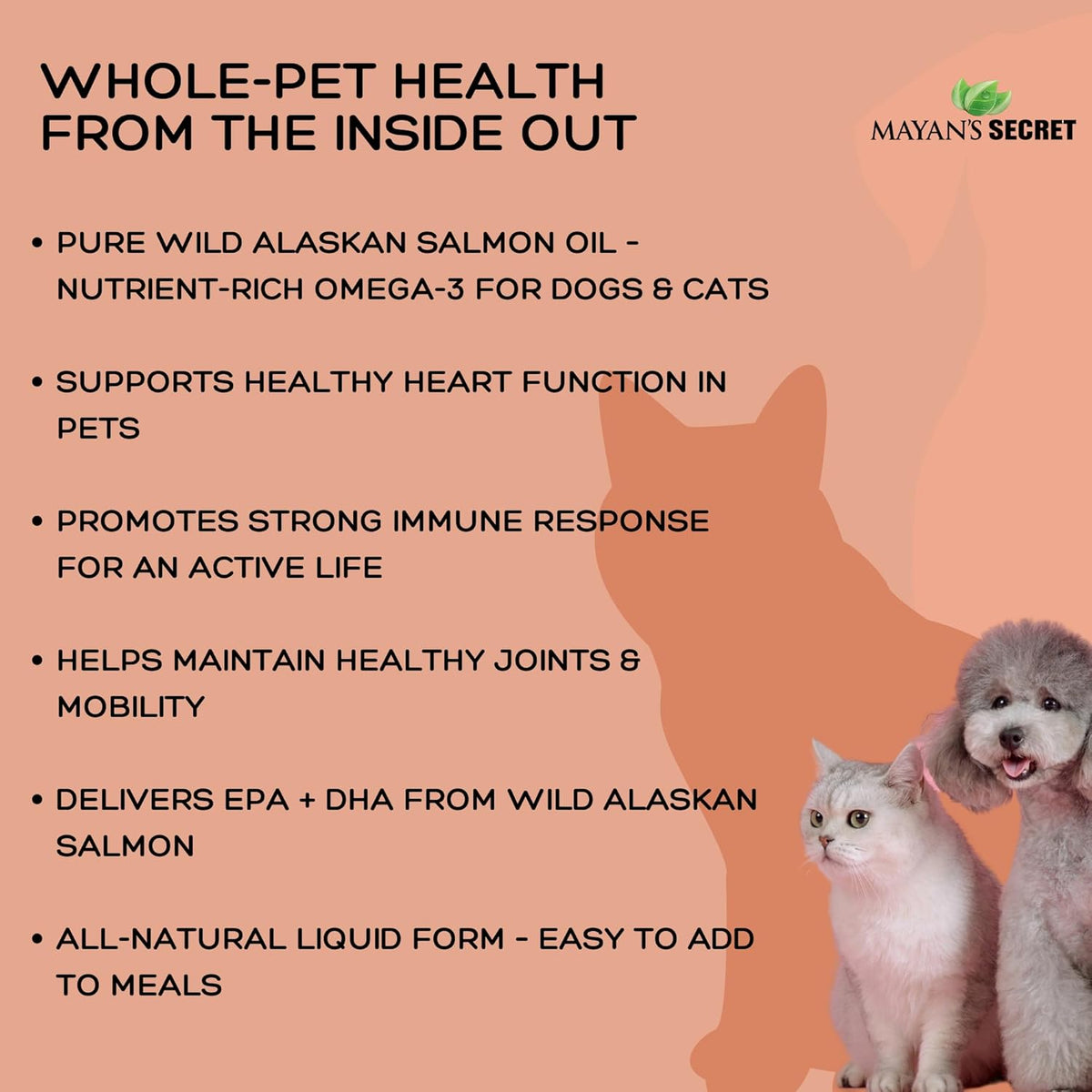 Pure Wild Alaskan Salmon Oil for Dogs &amp; Cats - Supports Joint Function, Immune &amp; Heart Health - Omega 3 Liquid Food Supplement for Pets - All Natural EPA + DHA Fatty Acids for Skin &amp; Coat