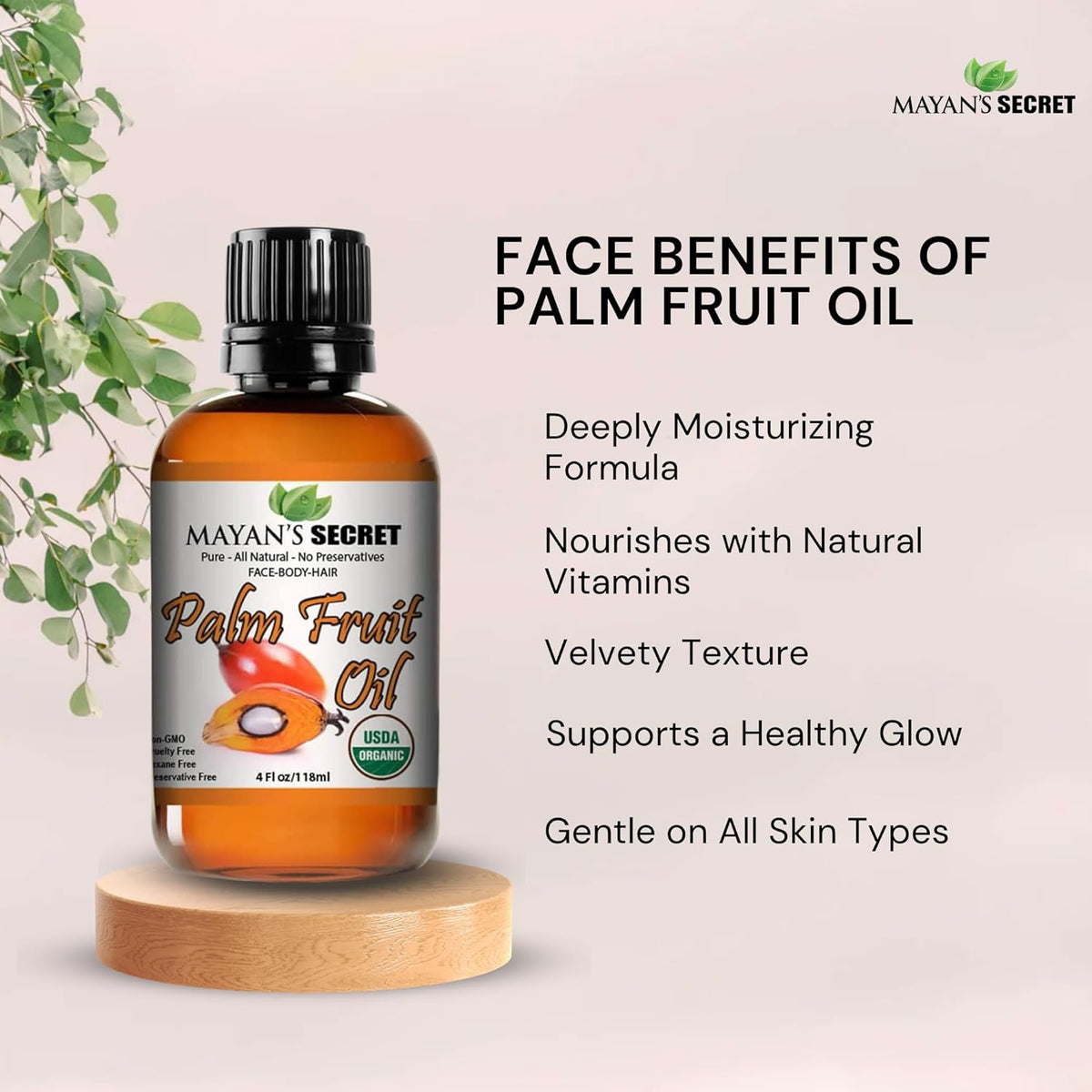 Mayan’s Secret Organic Palm Fruit Oil Cold Pressed Pure Moisturizing Face Body Hair Oil 4 oz Glass Dropper Bottle