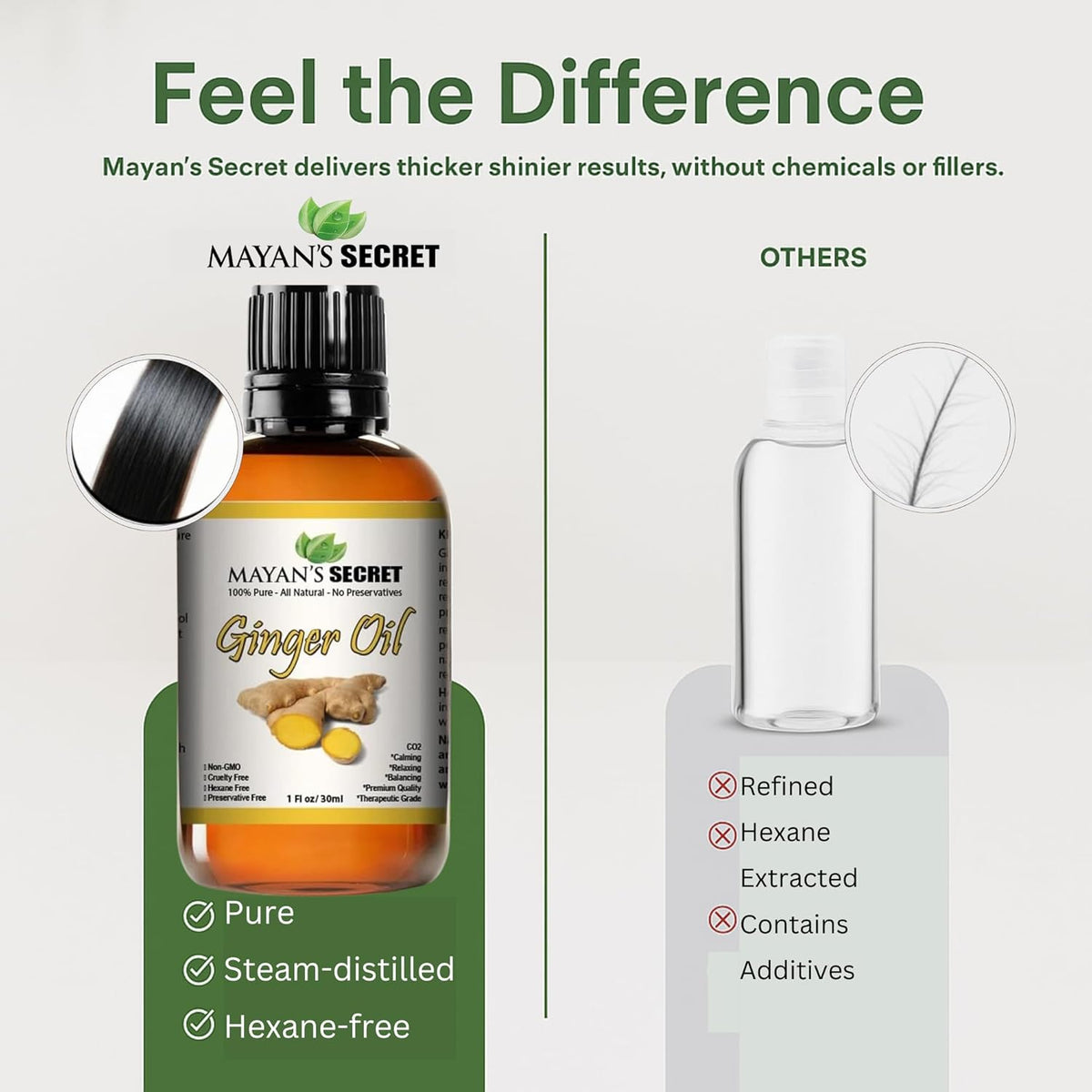 Mayan’s Secret Ginger Essential Oil Pure Steam Distilled Zingiber Officinale Aromatherapy Oil for Diffuser Massage Skin and Hair Care 1 fl oz 30 ml