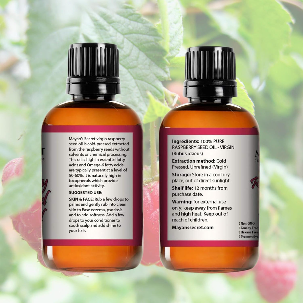 Mayan's Secret Red Raspberry Seed Oil Cold Pressed Unrefined (Virgin) Undiluted 100% Natural for face, hands,scars and breakouts (1 fl oz) (Red Raspberry Seed Oil, 4 fl oz)
