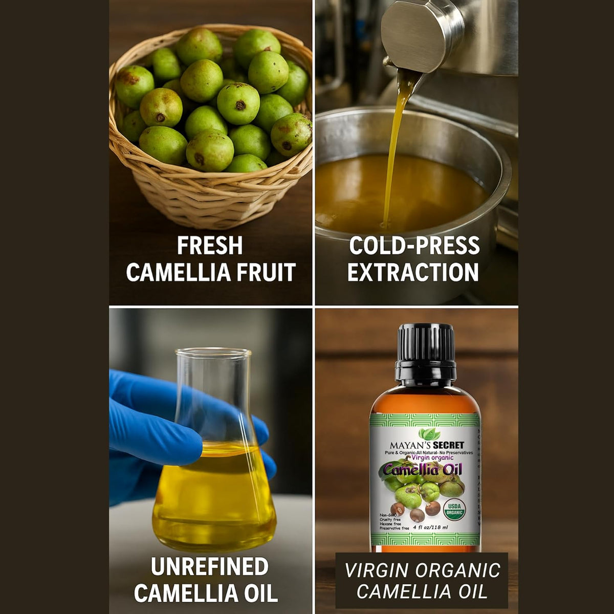 Organic Camellia Seed Essential Oil  Cold-pressed from Camellia oleifera seeds