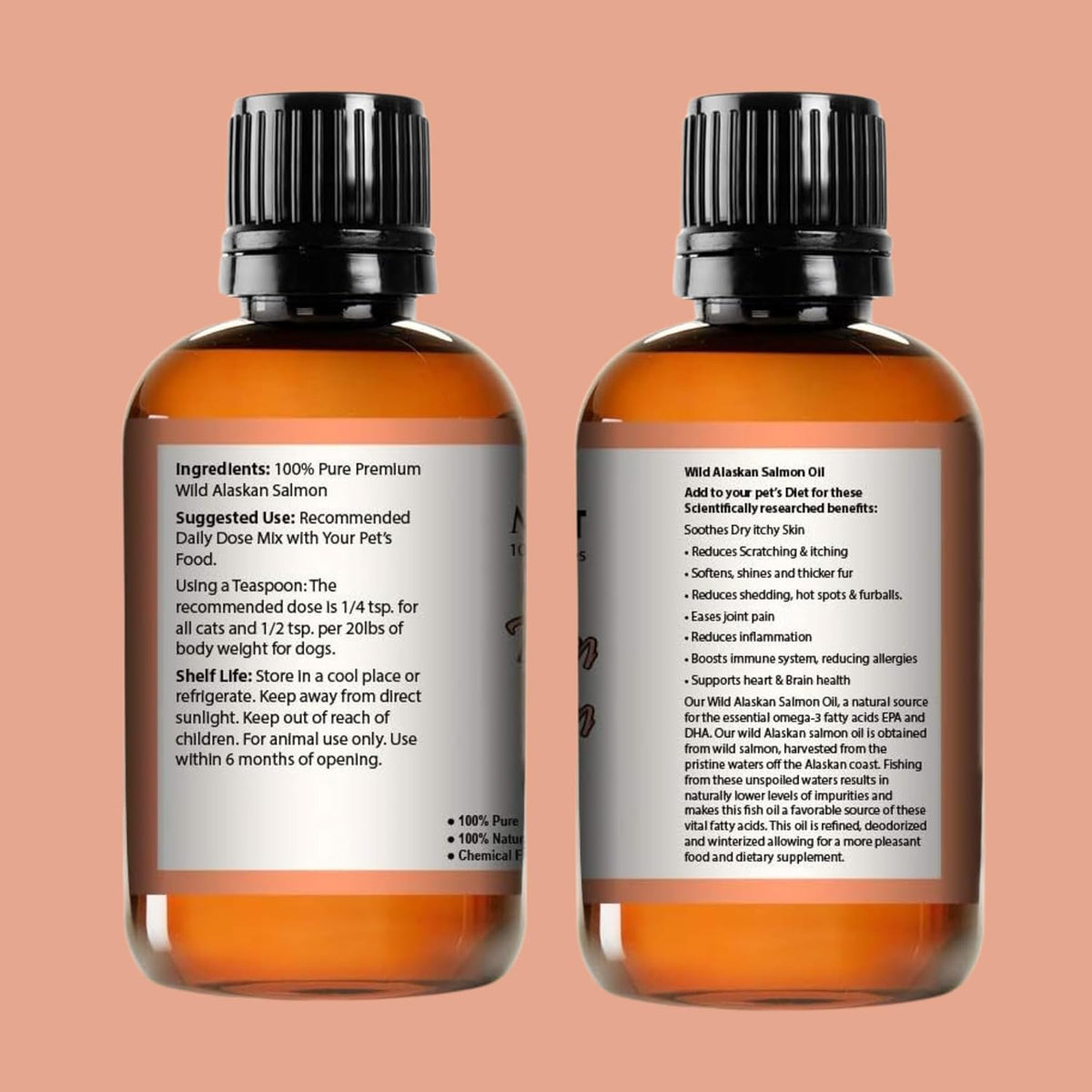 Pure Wild Alaskan Salmon Oil for Dogs &amp; Cats - Supports Joint Function, Immune &amp; Heart Health - Omega 3 Liquid Food Supplement for Pets - All Natural EPA + DHA Fatty Acids for Skin &amp; Coat