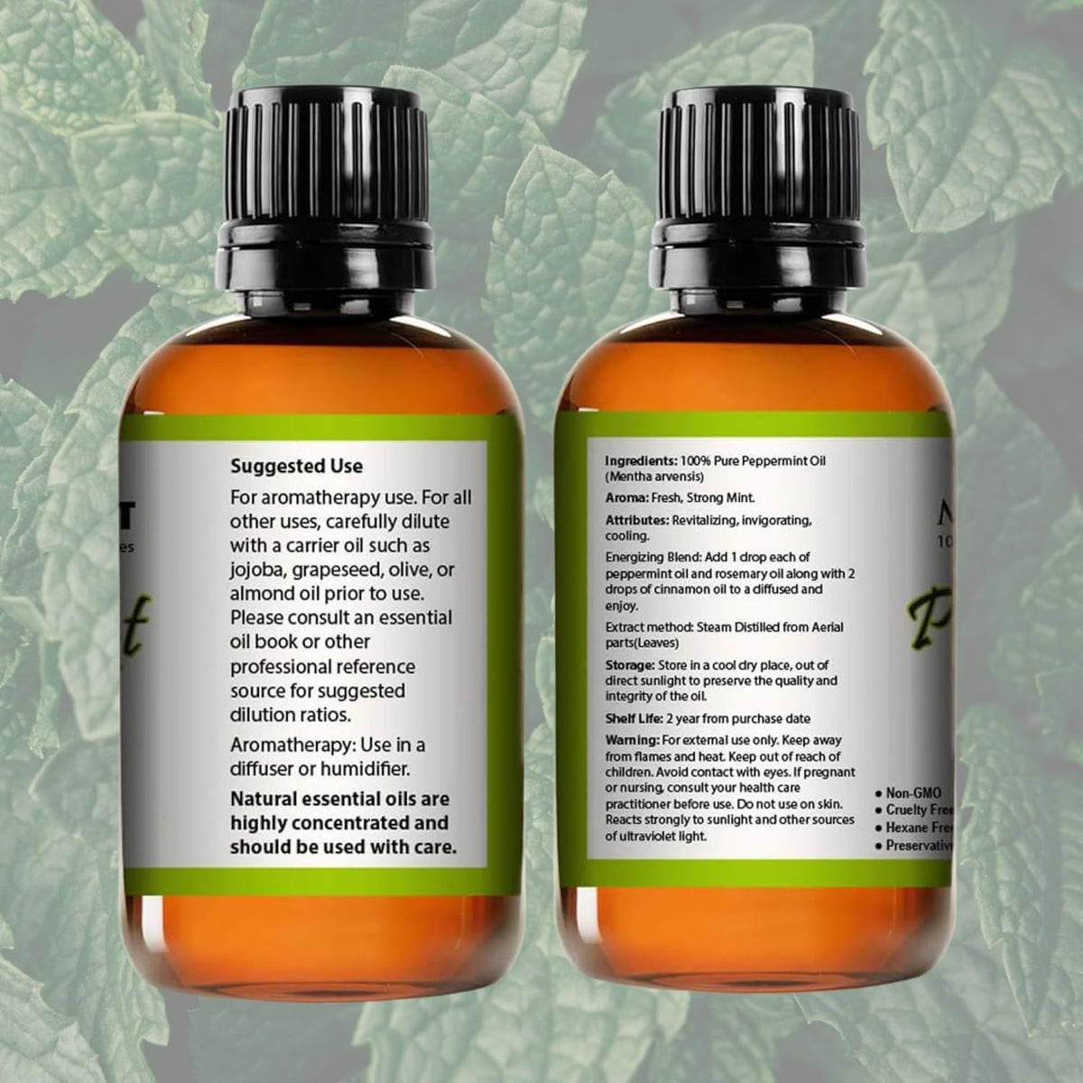 Mayan’s Secret Peppermint Essential Oil 4 oz 120ml Pure Steam Distilled Mint Oil for Hair Scalp Skin Aromatherapy Diffuser Use Glass Dropper Bottle