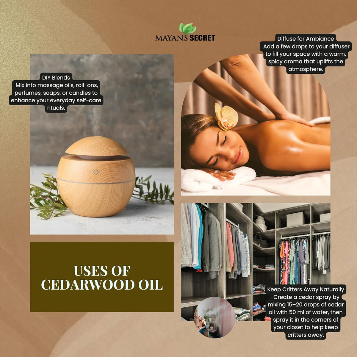 Mayan’s Secret Cedarwood Essential Oil Pure Steam Distilled 4 fl oz 120 ml Aromatherapy Oil