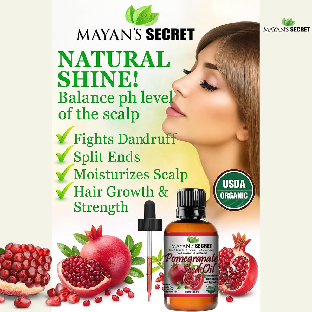 Organic Pomegranate Seed Oil Cold Pressed Virgin Unrefined Face Hair Skin Moisturizing Glow Anti Aging 4 oz