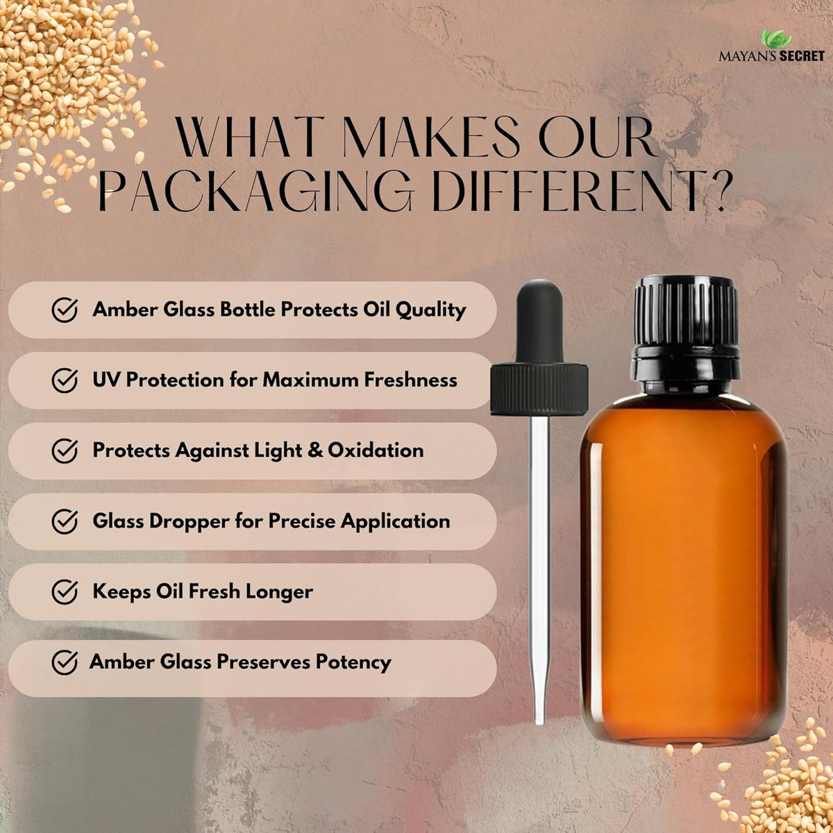 USDA Certified Virgin Organic Sesame Seed Oil Unrefined 100% Pure Natural for Skin, Body, Face, and Hair Growth Large 4oz Glass Bottle