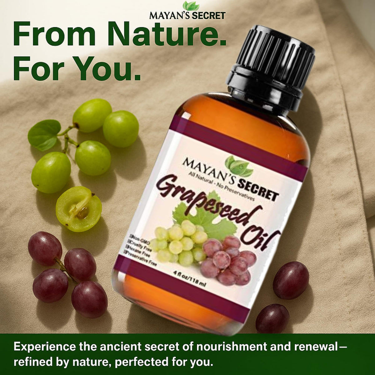 Mayan's Secret GRAPESEED OIL ANTI-AGING MOISTURIZER - Facial Cleanser  Essential to Reduce Skin Wrinkles and Stretch Marks | Dandruff Remover