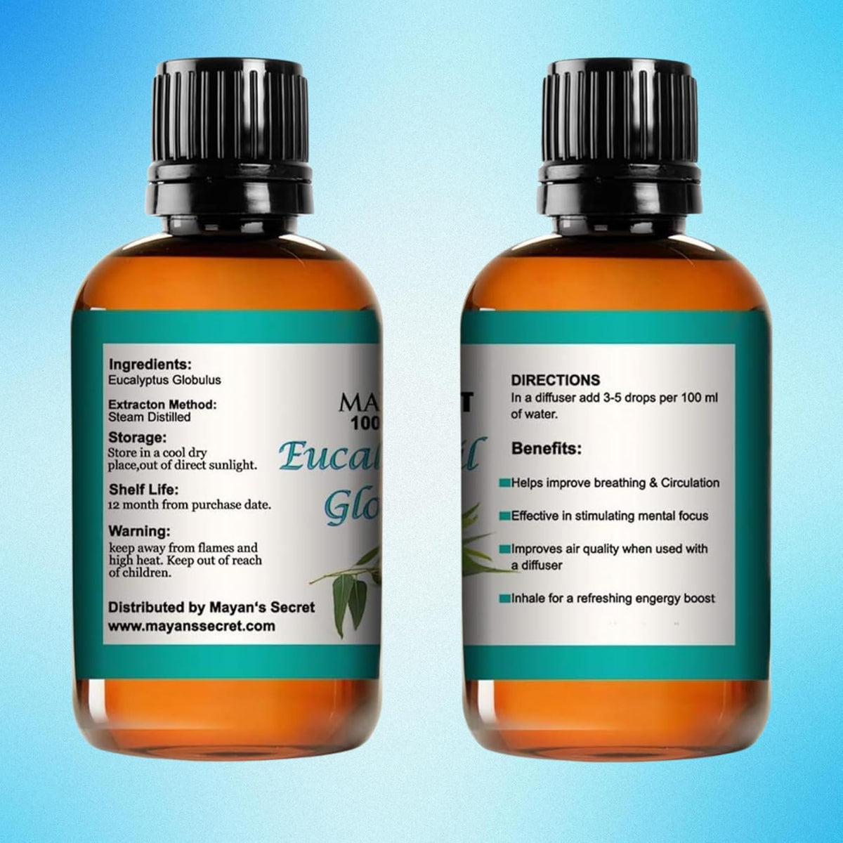 Eucalyptus Globulus Essential Oil, for Clear Breathing, Mucus Relief, Nausea Relief, Stress Relief