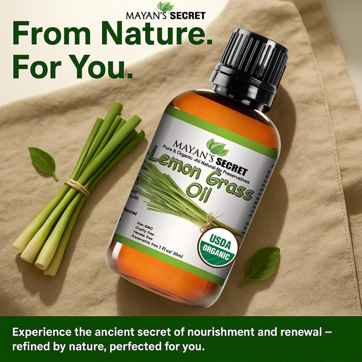 USDA Certified Organic Lemongrass Essential Oil (100% Pure &amp; Natural - UNDILUTED) 1oz