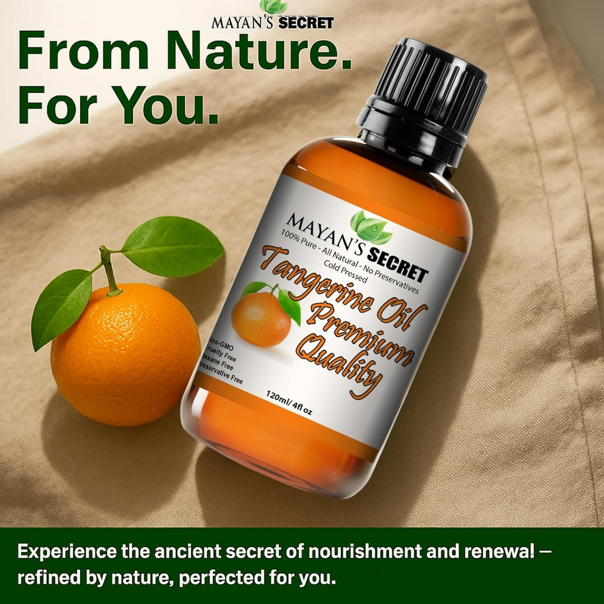 Mayan’s Secret Tangerine Essential Oil 4 oz 120ml Pure Cold Pressed Citrus Oil for Skin Hair Aromatherapy Diffuser Use Glass Dropper Bottle