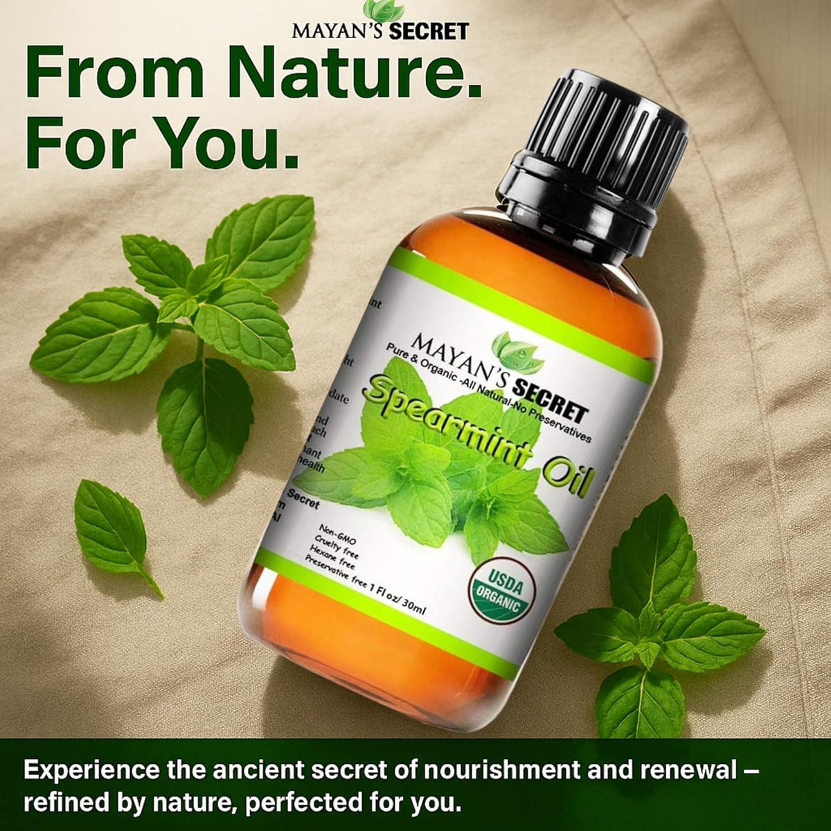 Mayan's Secret USDA Certified Organic Spearmint Essential Oil 100% Pure Glass Bottle 1oz