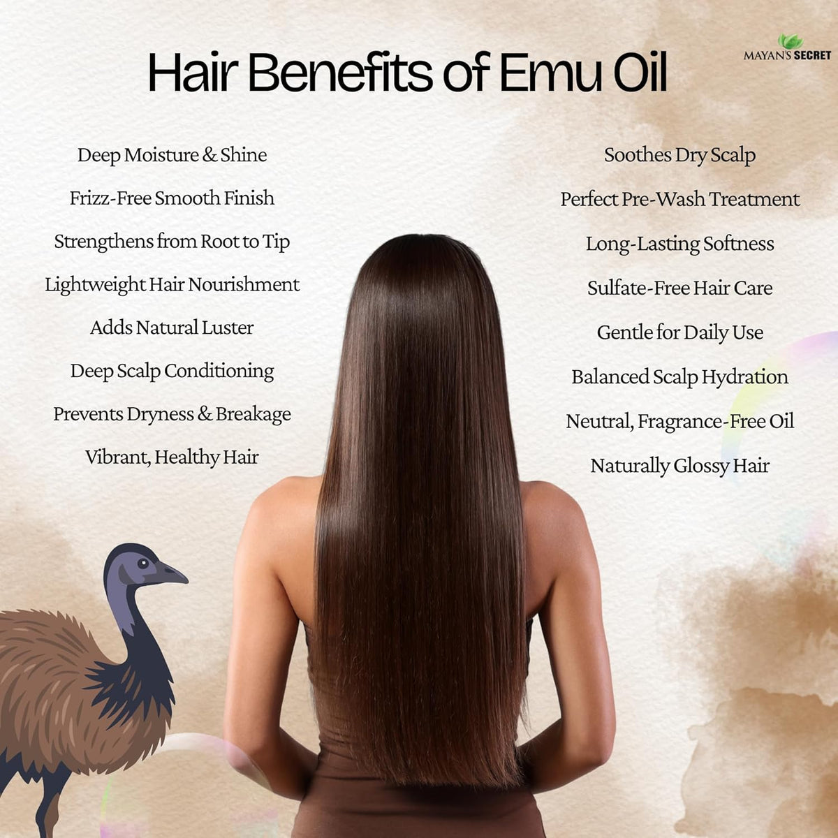 Mayan’s Secret Pure Emu Oil 4 oz Triple Refined Odorless Natural Skin Hair Face Moisturizing Oil Fast Absorbing Omega Rich