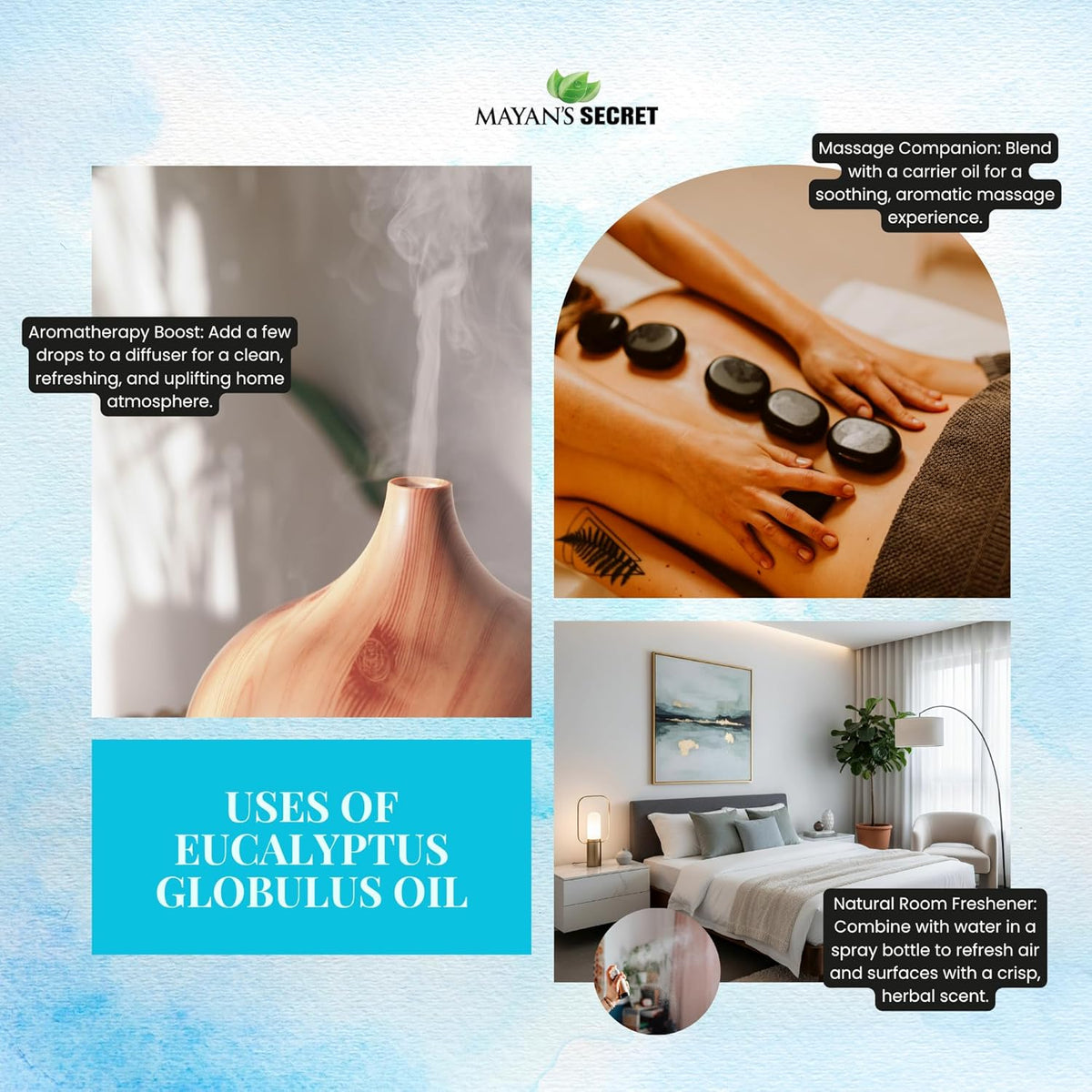 Eucalyptus Globulus Essential Oil, for Clear Breathing, Mucus Relief, Nausea Relief, Stress Relief