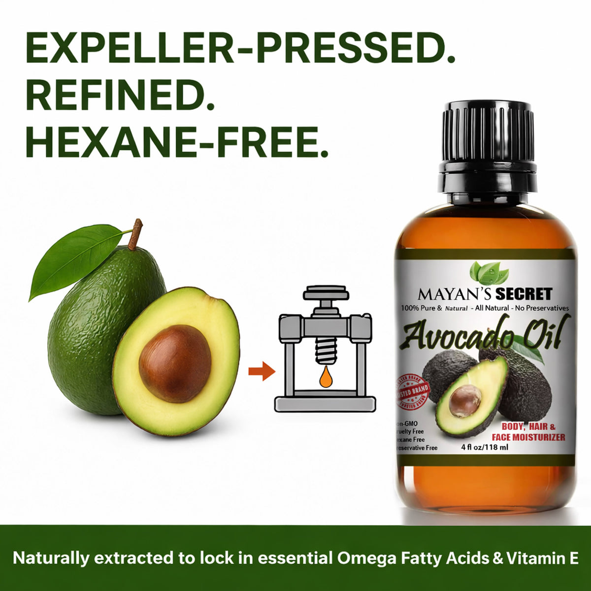 Avocado Oil for Skin &amp; Hair – Pure, Hexane-Free, Vitamin E Rich 4oz