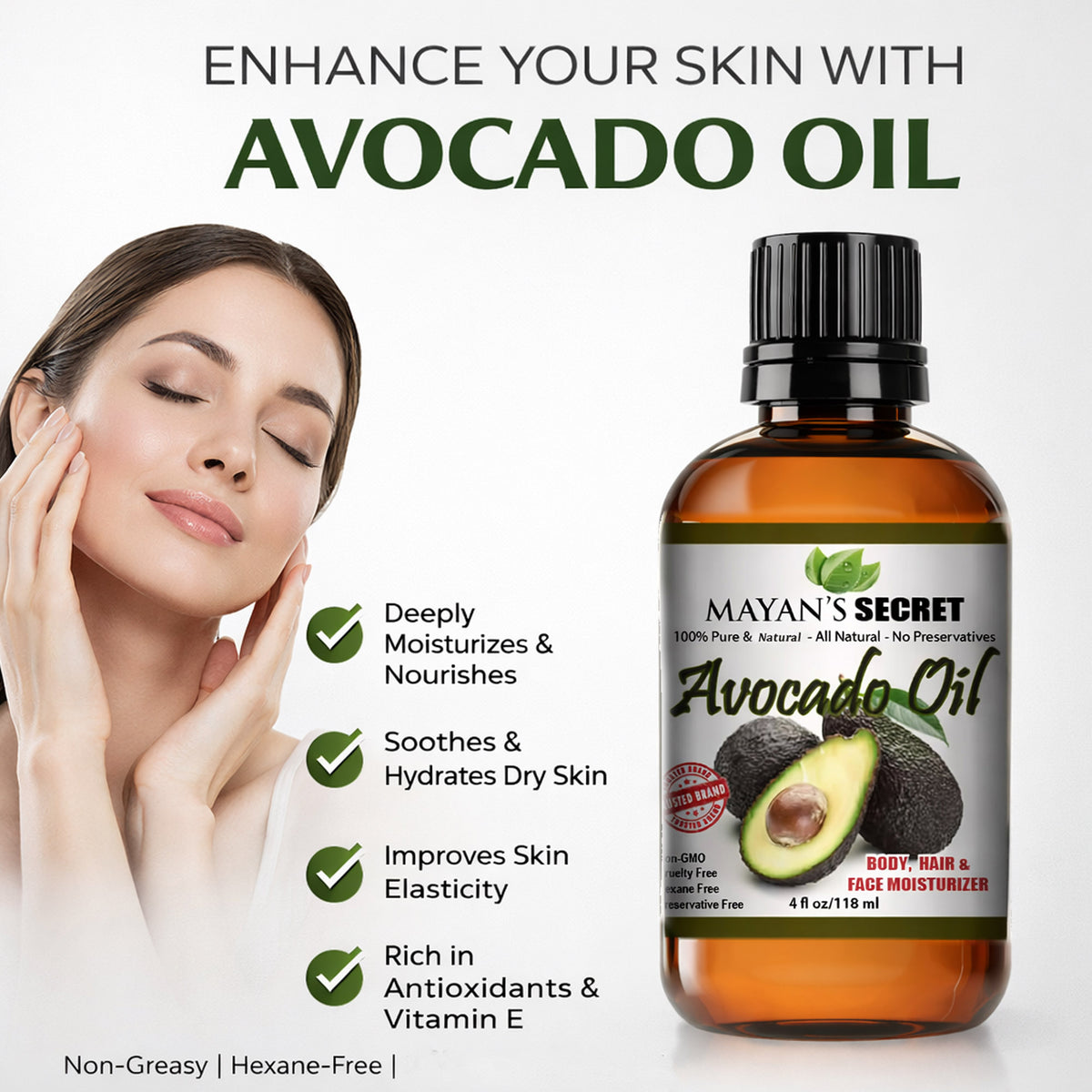 Avocado Oil for Skin &amp; Hair – Pure, Hexane-Free, Vitamin E Rich 4oz
