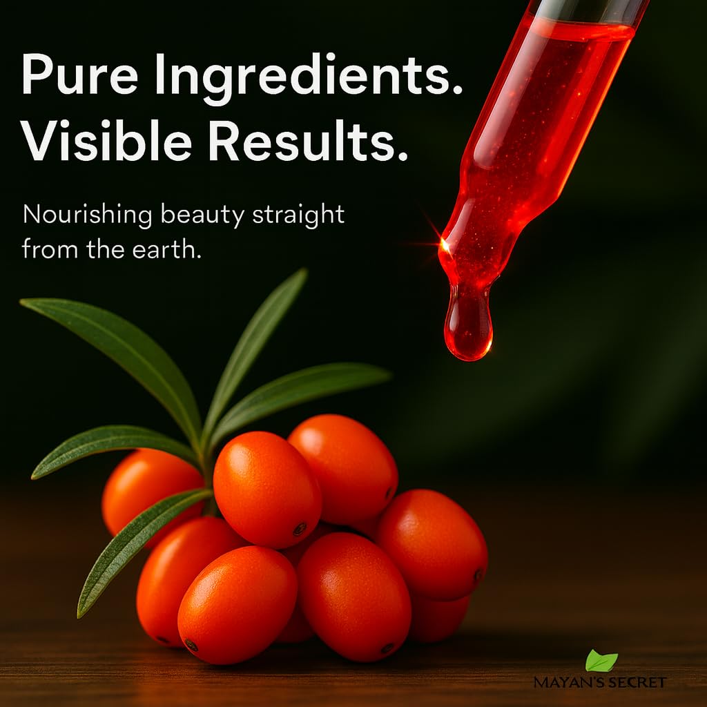 Mayan’s Secret Organic Sea Buckthorn Oil CO2 Extracted Pure Cold Pressed Skin Hair Face Nail Moisturizer 1 oz Glass Dropper