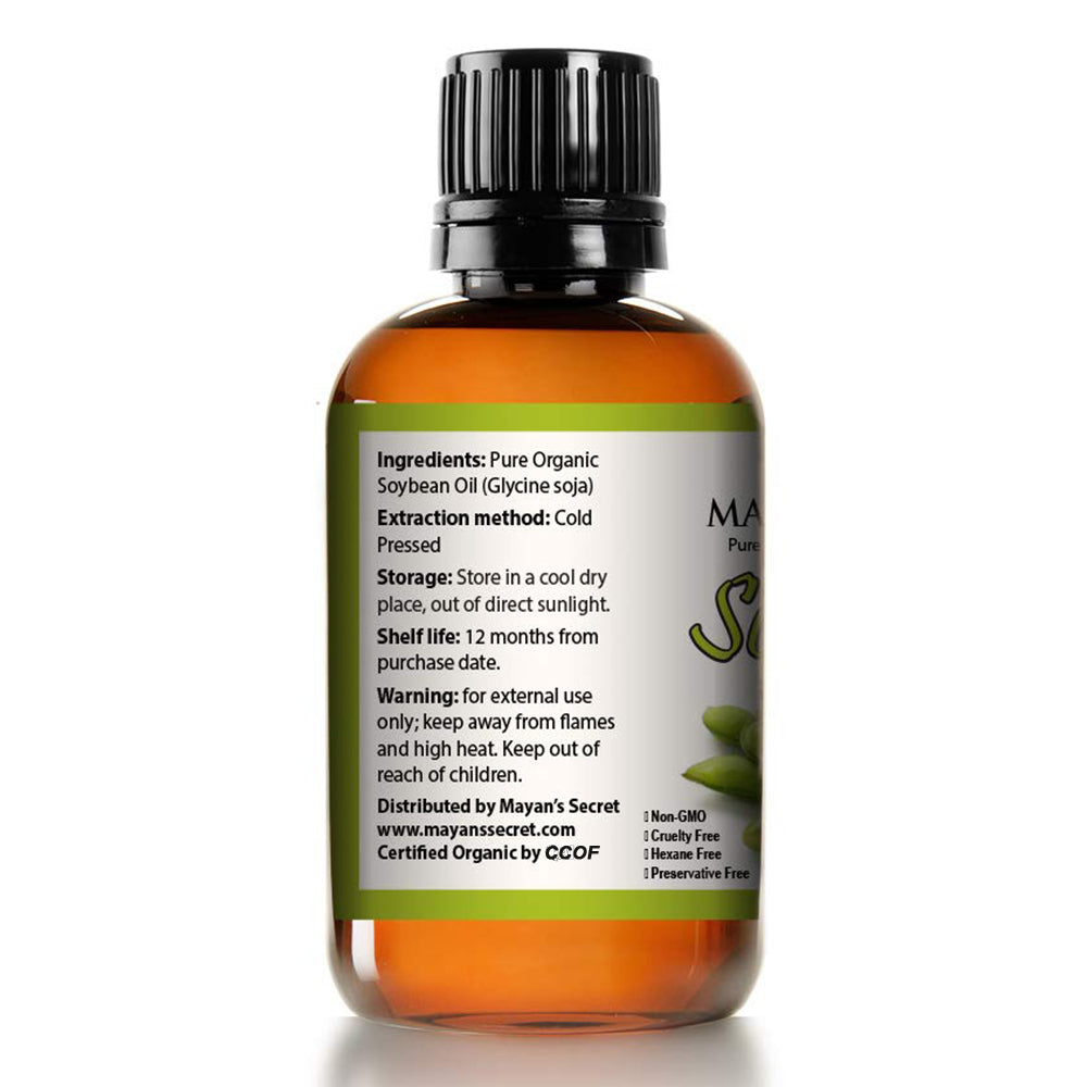 Mayan’s Secret USDA Organic Soybean Oil Cold Pressed Unrefined Pure Moisturizing Oil for Skin Hair Face and Nails 4 oz Amber Glass Bottle