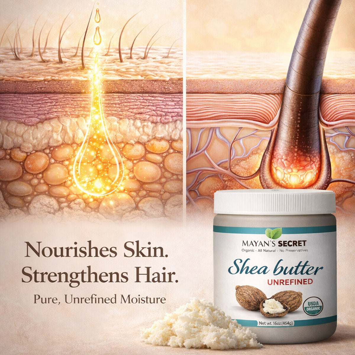 Organic Raw Shea Butter – Virgin Unrefined African Moisturizer for Dry Skin &amp; Natural Hair 16oz Large