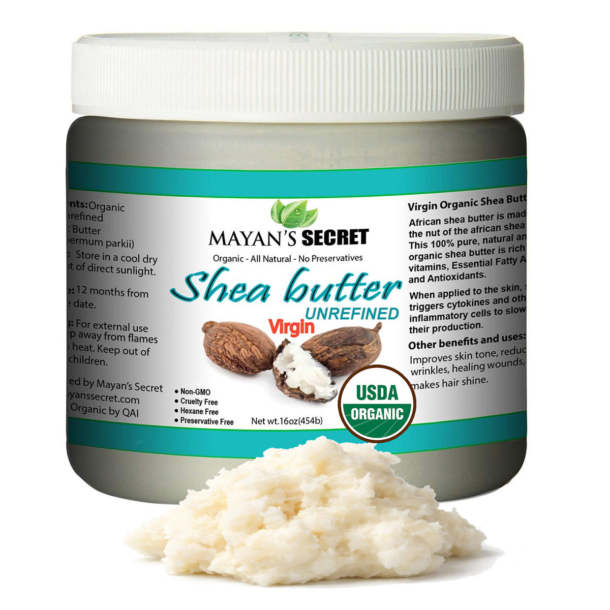 Organic Raw Shea Butter – Virgin Unrefined African Moisturizer for Dry Skin &amp; Natural Hair 16oz Large
