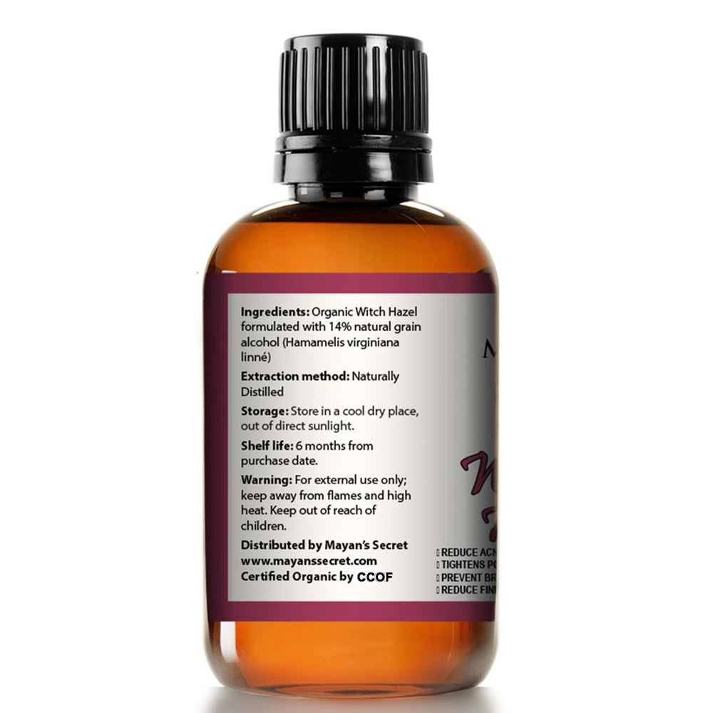 Mayan’s Secret Organic Witch Hazel Toner USDA Organic Pore Tightening Facial Toner for Oily Acne Prone and Sensitive Skin 4 oz Glass Bottle