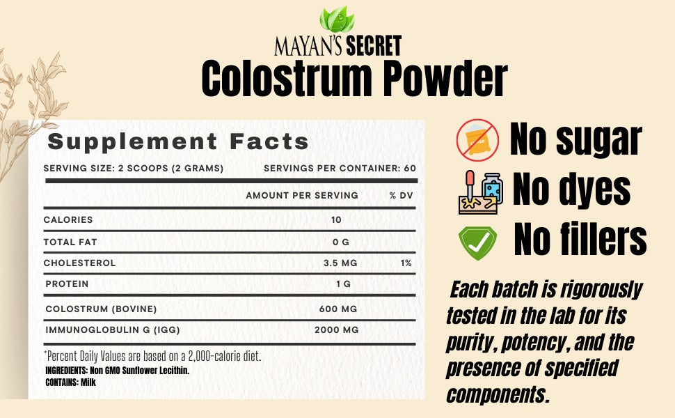 Colostrum Powder Grass-Fed -for human Gut Health, Immunity, Skin &amp; Hair, Muscle Recovery - Over 400 Bioactive Nutrients, 6-Hour Guaranteed Pure Formula, Non-GMO, Unflavored, 60-Day Supply