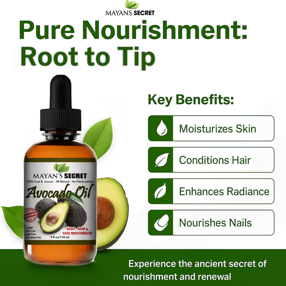 Avocado Oil for Skin &amp; Hair – Pure, Hexane-Free, Vitamin E Rich 4oz