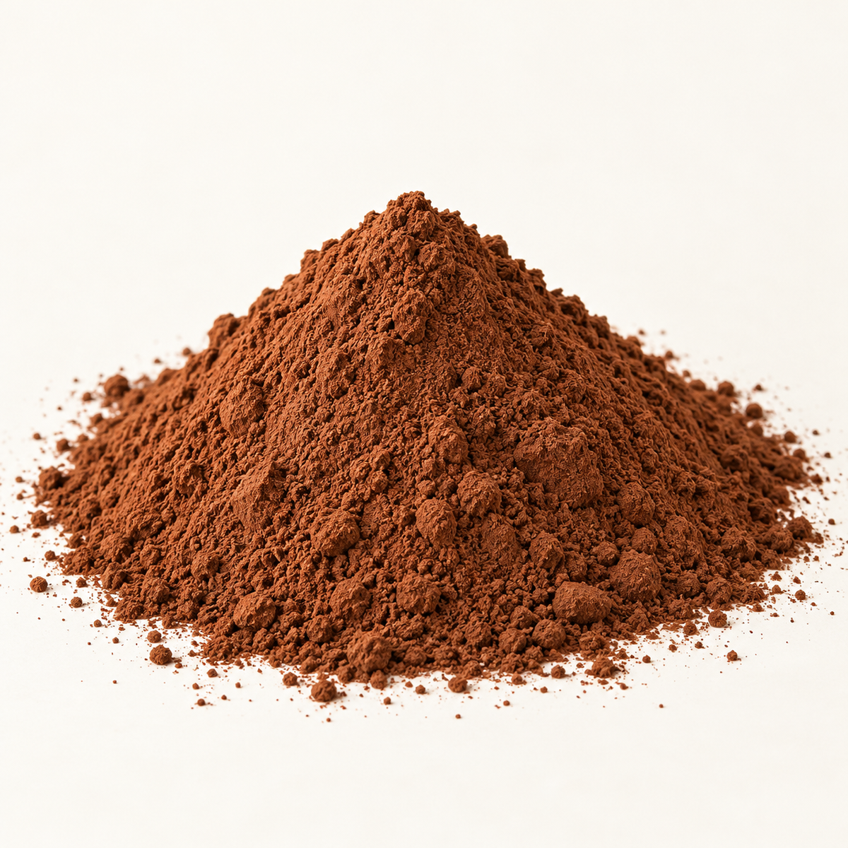 Loose bulk organic cacao powder in a mound with no packaging