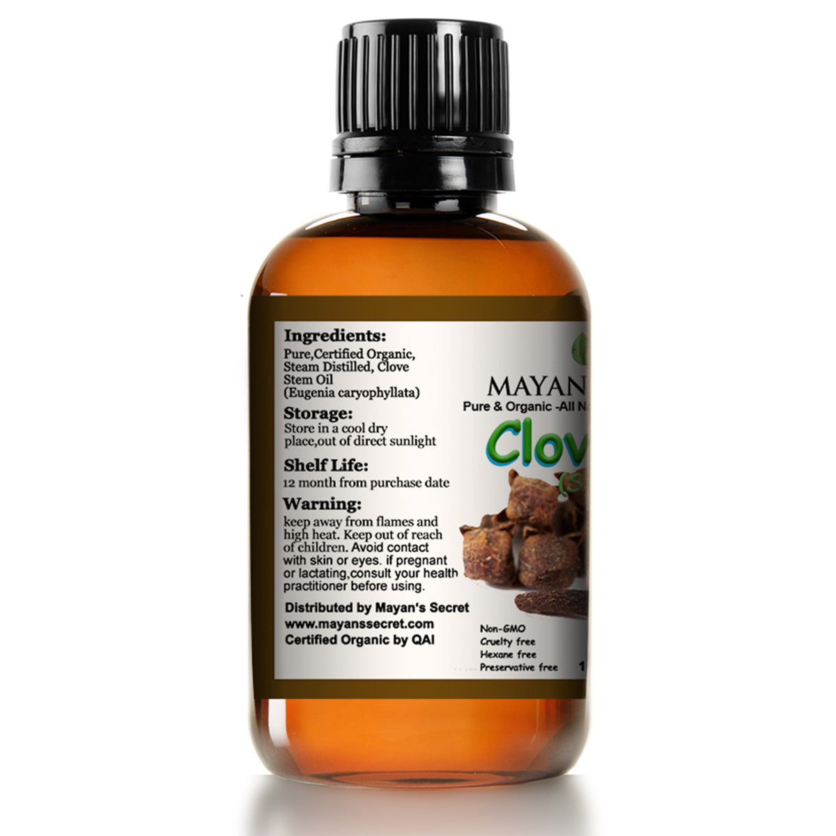 Organic Clove Stem Essential Oil Certified Organic Pure Clove Stem Essential Oil - Pure and Natural, 1oz Bottle