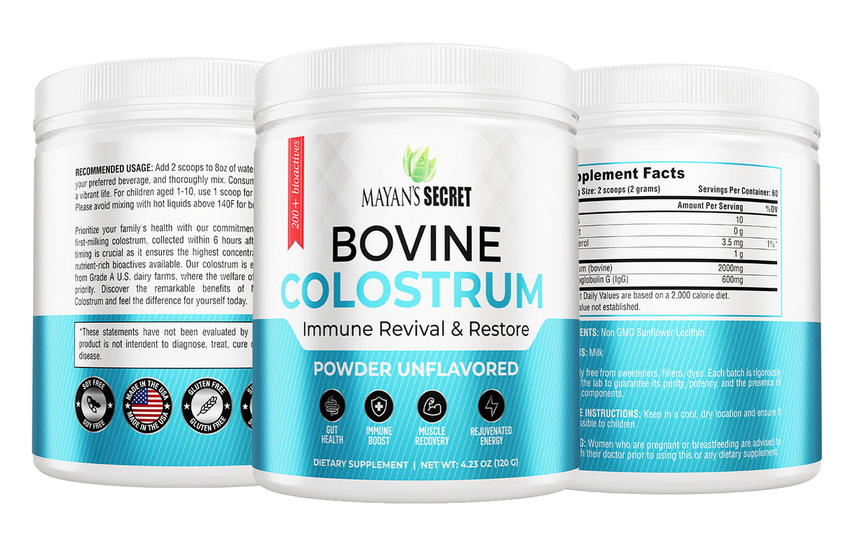 Colostrum Powder Grass-Fed -for human Gut Health, Immunity, Skin &amp; Hair, Muscle Recovery - Over 400 Bioactive Nutrients, 6-Hour Guaranteed Pure Formula, Non-GMO, Unflavored, 60-Day Supply