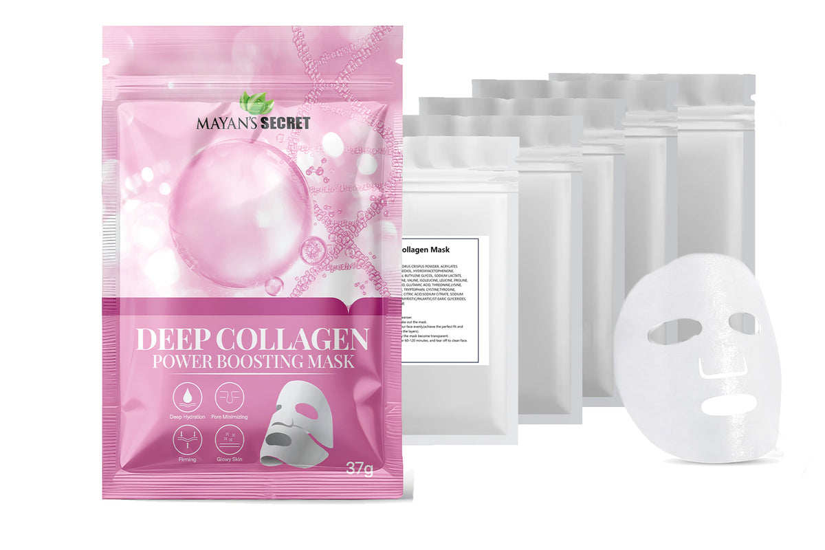 Mayan&#39;s Secret – Bio Collagen Korean Face Mask, Deep Collagen Anti Wrinkle Lifting Mask Overnight, Hydrogel Mask, Pore Minimizing, Nourishing and Moisturizing All Skin Types (Pack of 5)