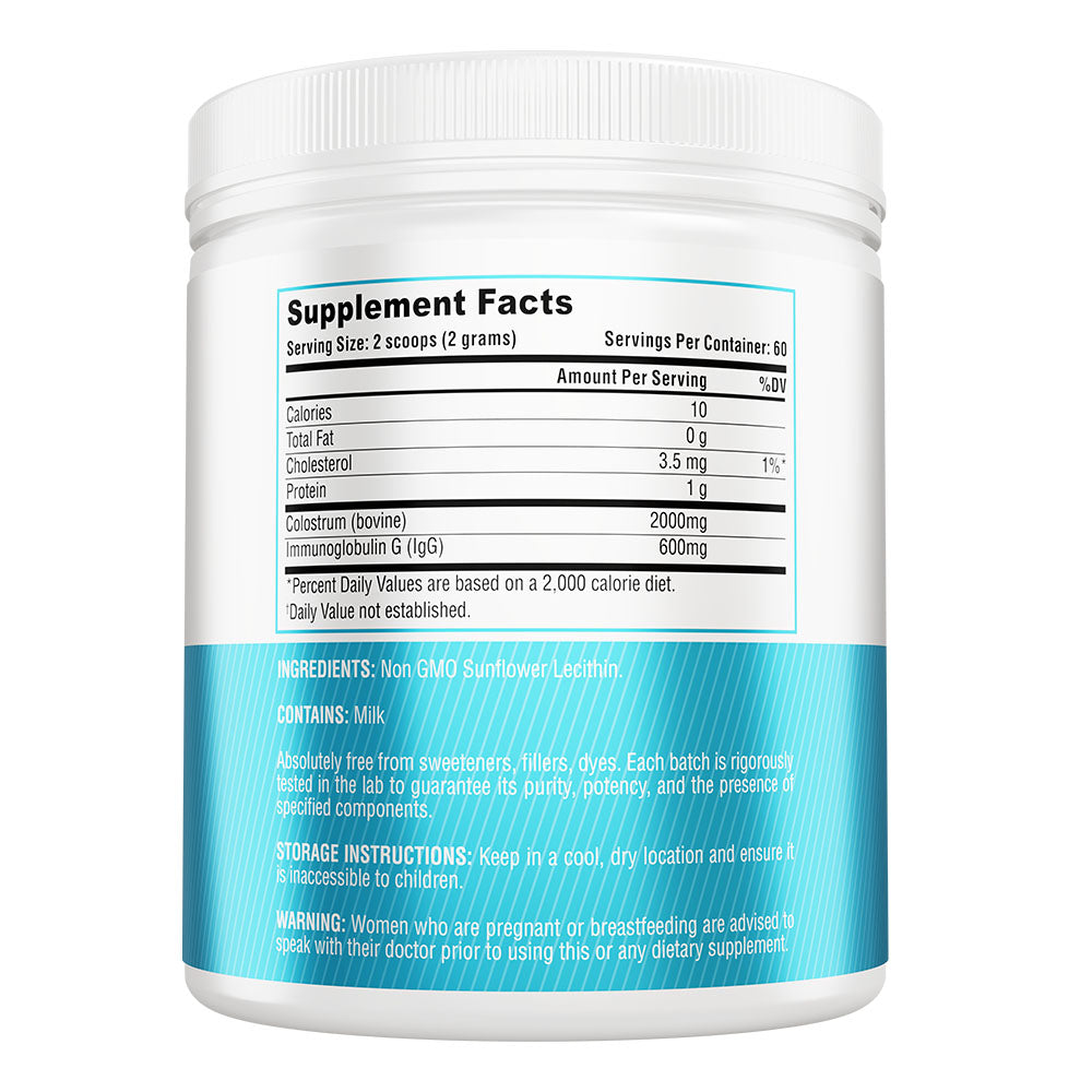 Colostrum Powder Grass-Fed -for human Gut Health, Immunity, Skin &amp; Hair, Muscle Recovery - Over 400 Bioactive Nutrients, 6-Hour Guaranteed Pure Formula, Non-GMO, Unflavored, 60-Day Supply