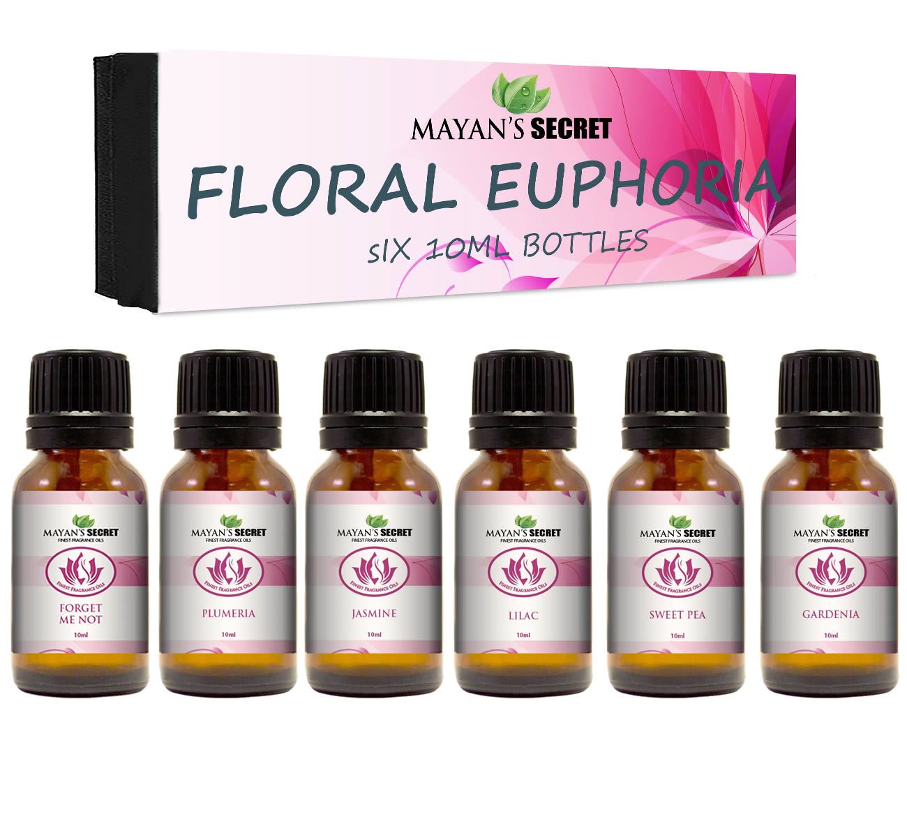 Premium Grade Fragrance Oil- Floral Euphoria- Gift Set 6/10ml,Forget Me Not, Plumeria, Jasmine, Lilac, Sweet Pea, Gardenia